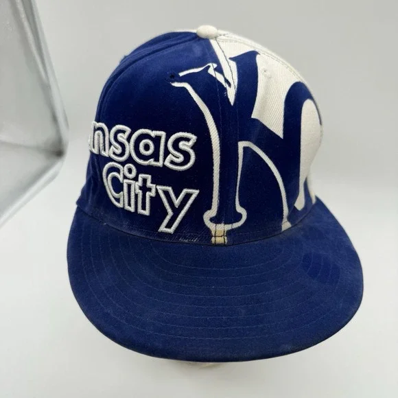 Y2K Kansas City Royals KC Hat New Era 59FIFTY 7 3/8 Blue White Velour MLB - Picture 2 of 9
